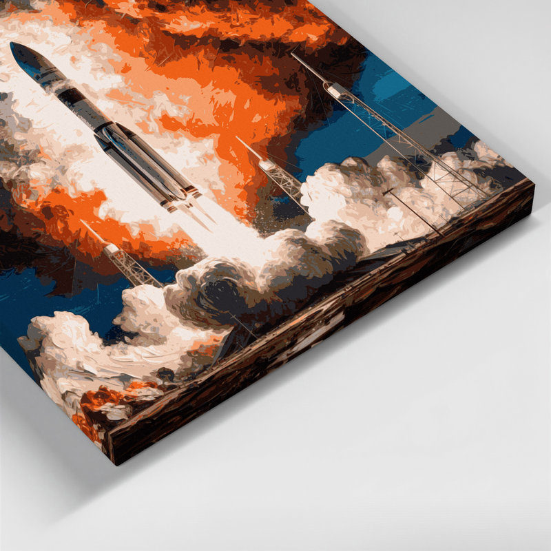 【SPACE】syoboart オリジナル絵画　原画/A4 Ivy Bronx Space SpaceX Falcon Heavy launch Gray Canvas Wall Art